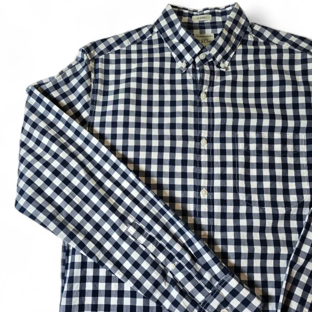 J.Crew Slim Fit Button Down Shirt Men’s Small Navy White Gingham Check Casual
